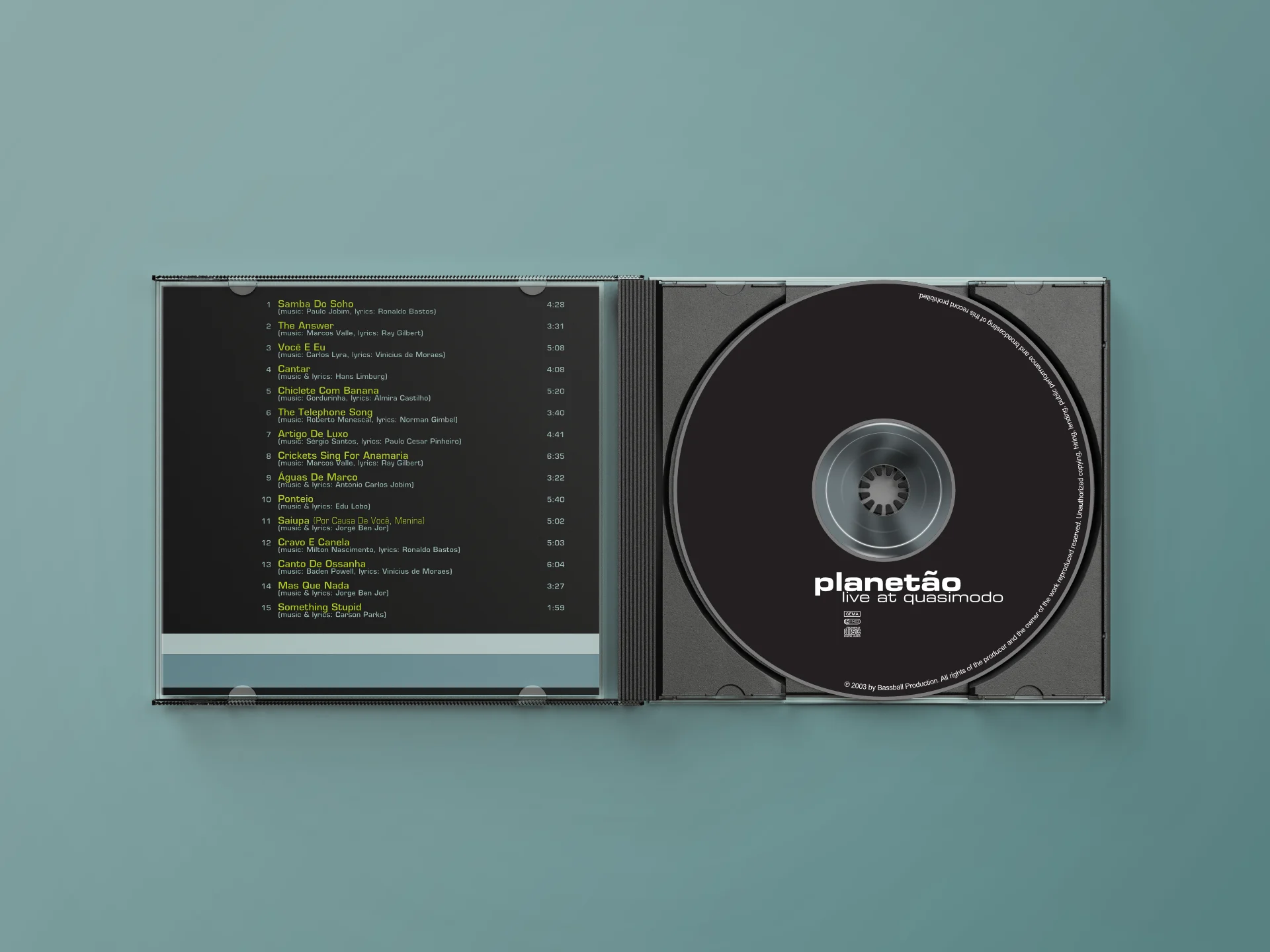 Artwork Album „Planetão Live at Quasimodo“ – Jewelcase, Booklet und Labelprint